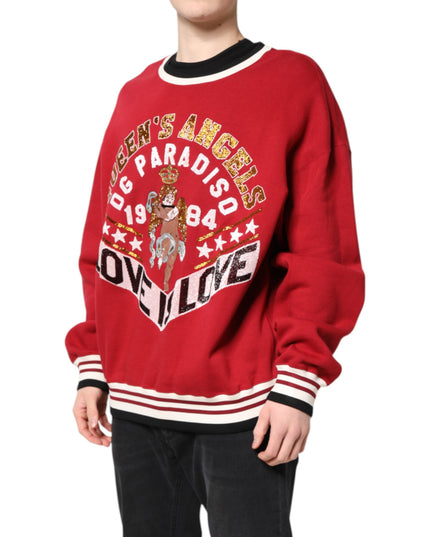 Dolce & Gabbana Red Sequin Knit Pullover Sweatshirt Sweater