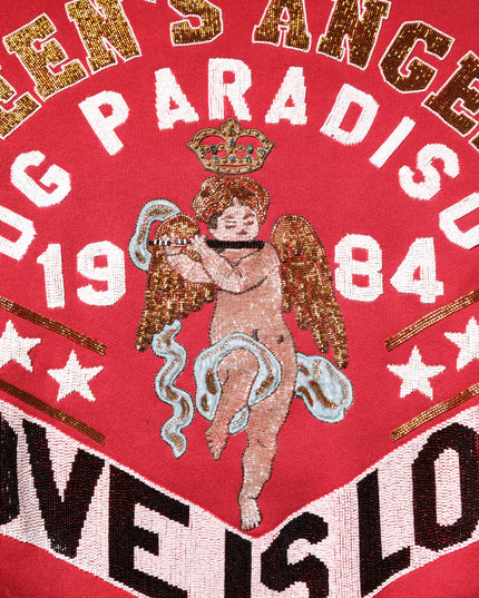 Dolce & Gabbana Red Sequin Knit Pullover Sweatshirt Sweater