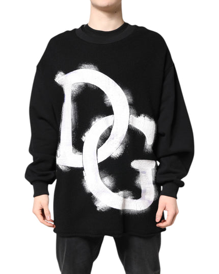 Dolce & Gabbana Black Cotton Logo Print Men Pullover Sweater