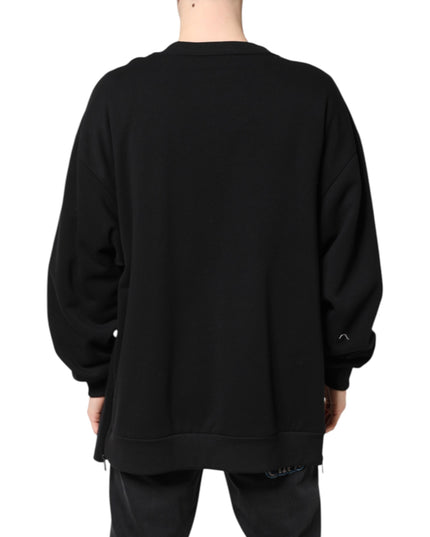 Dolce & Gabbana Black Cotton Logo Print Men Pullover Sweater