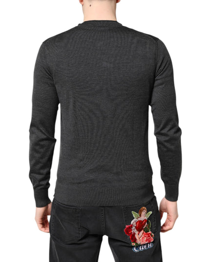 Dolce & Gabbana Gray Embroidery Knit Men Pullover Sweater