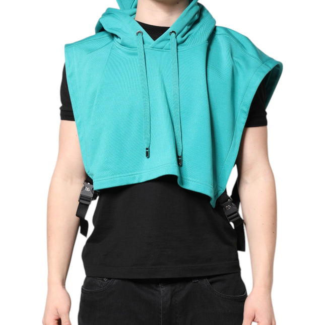 Dolce & Gabbana Green Cotton Hooded Men Sportswear Vest Sweater