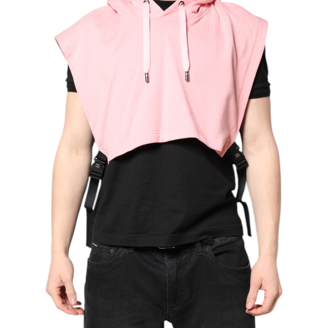 Dolce & Gabbana Pink Cotton Hooded Men Sportswear Vest Sweater