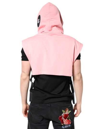 Dolce & Gabbana Pink Cotton Hooded Men Sportswear Vest Sweater