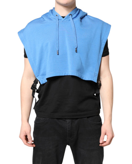 Dolce & Gabbana Blue Cotton Hooded Men Sportswear Vest Sweater