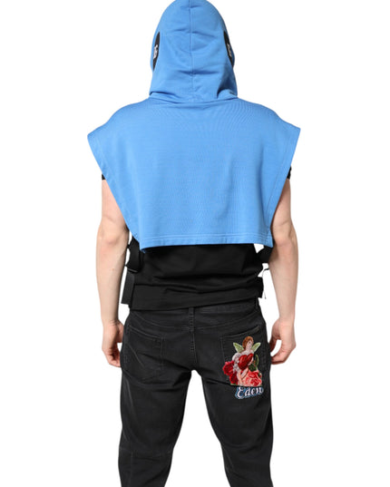 Dolce & Gabbana Blue Cotton Hooded Men Sportswear Vest Sweater