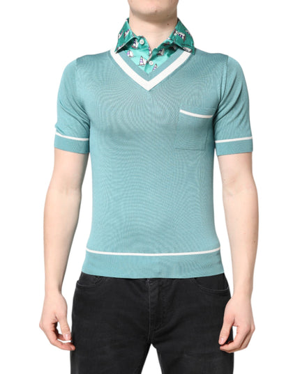 Dolce & Gabbana Green Printed Collared Short Sleeve T-shirt