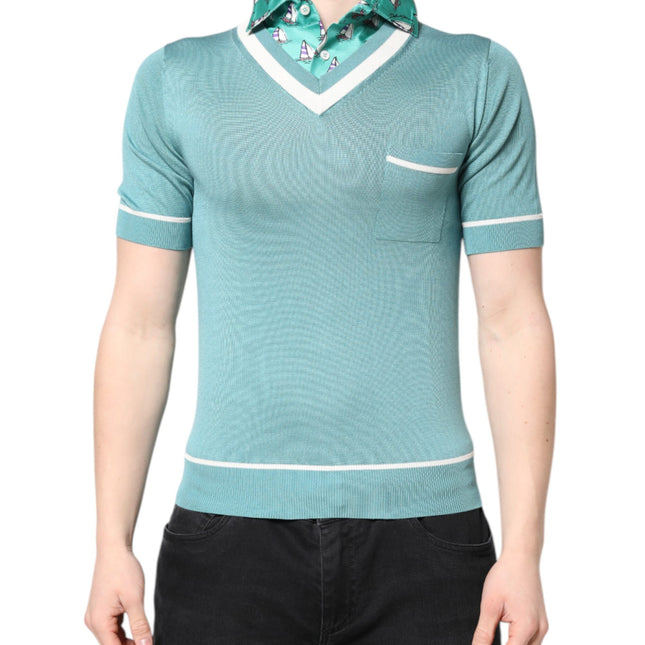 Dolce & Gabbana Green Printed Collared Short Sleeve T-shirt