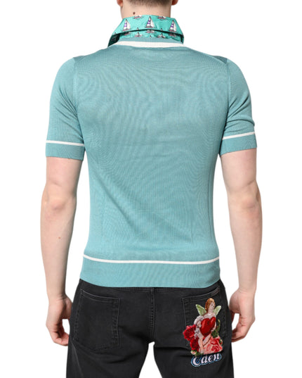 Dolce & Gabbana Green Printed Collared Short Sleeve T-shirt