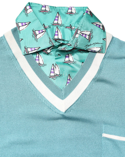 Dolce & Gabbana Green Printed Collared Short Sleeve T-shirt