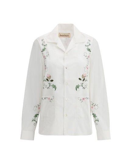 Baziszt White Cotton Pattern Shirt