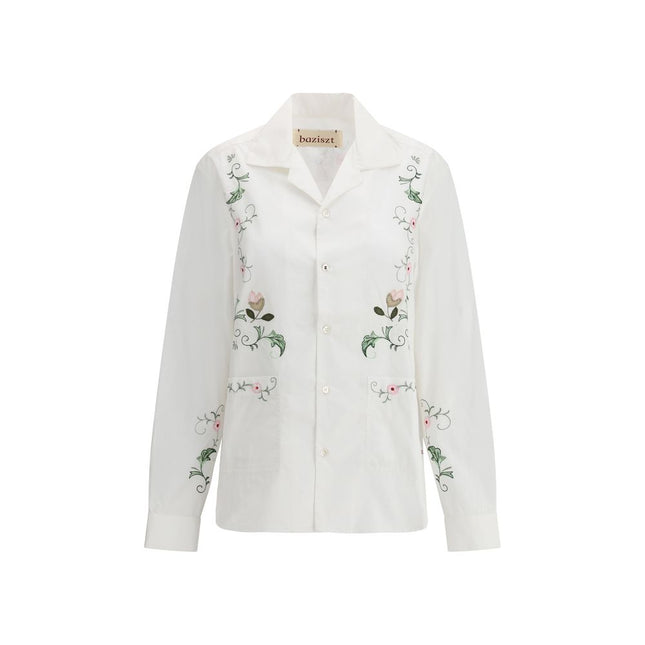 Baziszt White Cotton Pattern Shirt