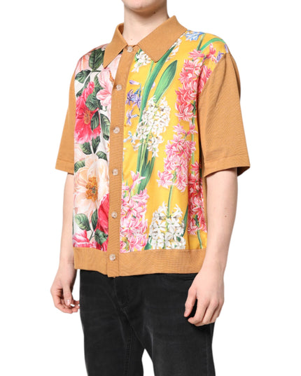 Dolce & Gabbana Brown Floral Collared Short Sleeve T-shirt