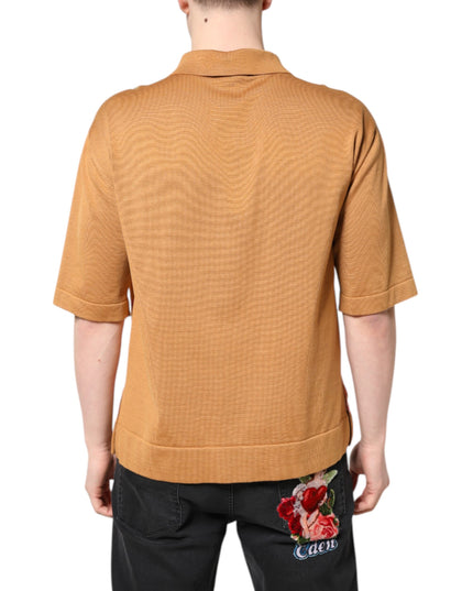 Dolce & Gabbana Brown Floral Collared Short Sleeve T-shirt