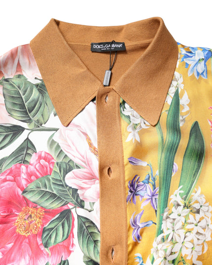 Dolce & Gabbana Brown Floral Collared Short Sleeve T-shirt