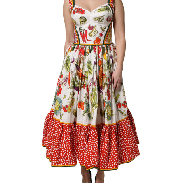 Dolce & Gabbana White Vegetables Sleeveless A-line Midi Dress