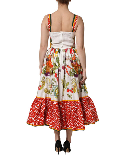 Dolce & Gabbana White Vegetables Sleeveless A-line Midi Dress