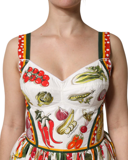 Dolce & Gabbana White Vegetables Sleeveless A-line Midi Dress