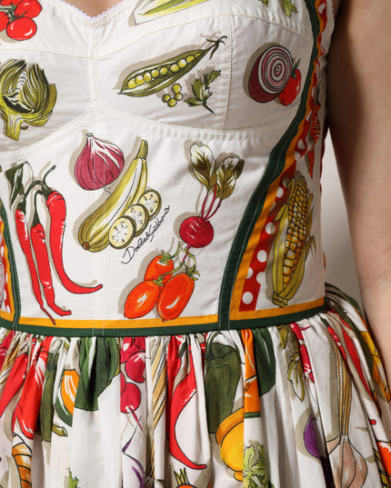 Dolce & Gabbana White Vegetables Sleeveless A-line Midi Dress