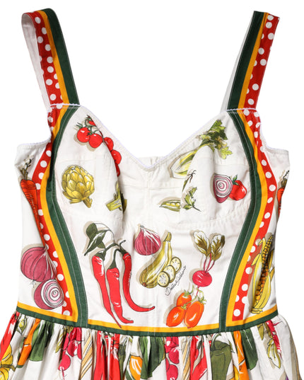 Dolce & Gabbana White Vegetables Sleeveless A-line Midi Dress