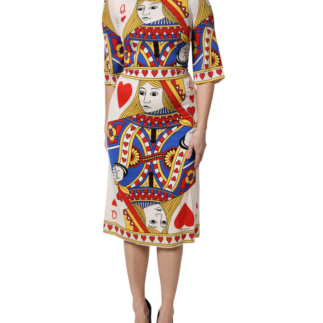 Dolce & Gabbana White Queen Of Heart Short Sleeve Midi Dress