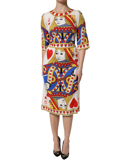 Dolce & Gabbana White Queen Of Heart Short Sleeve Midi Dress