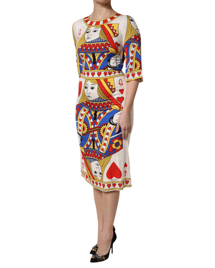 Dolce & Gabbana White Queen Of Heart Short Sleeve Midi Dress