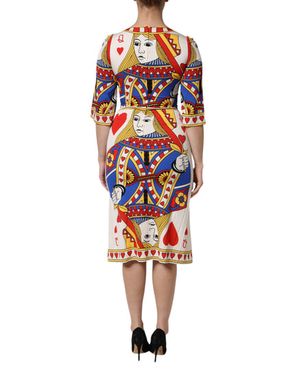 Dolce & Gabbana White Queen Of Heart Short Sleeve Midi Dress