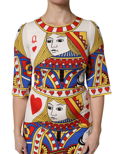 Dolce & Gabbana White Queen Of Heart Short Sleeve Midi Dress