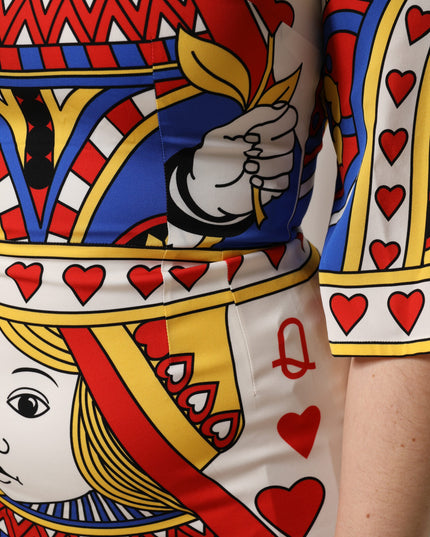 Dolce & Gabbana White Queen Of Heart Short Sleeve Midi Dress