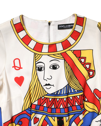 Dolce & Gabbana White Queen Of Heart Short Sleeve Midi Dress