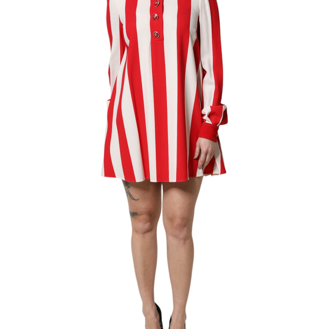 Dolce & Gabbana White Red Stripes Long Sleeves Mini Dress