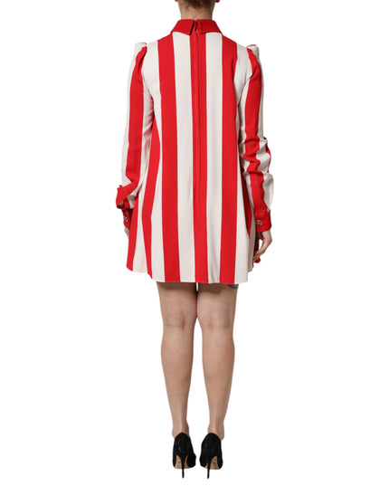 Dolce & Gabbana White Red Stripes Long Sleeves Mini Dress