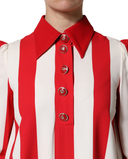 Dolce & Gabbana White Red Stripes Long Sleeves Mini Dress