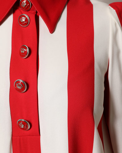 Dolce & Gabbana White Red Stripes Long Sleeves Mini Dress