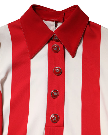 Dolce & Gabbana White Red Stripes Long Sleeves Mini Dress