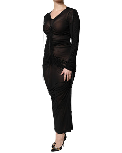 Dolce & Gabbana Black Mesh Trim Bodycon Long Sheath Dress