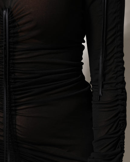 Dolce & Gabbana Black Mesh Trim Bodycon Long Sheath Dress