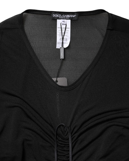 Dolce & Gabbana Black Mesh Trim Bodycon Long Sheath Dress