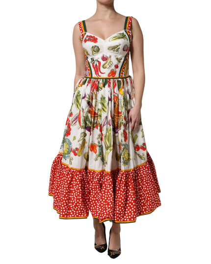 Dolce & Gabbana White Vegetables Sleeveless A-line Dress