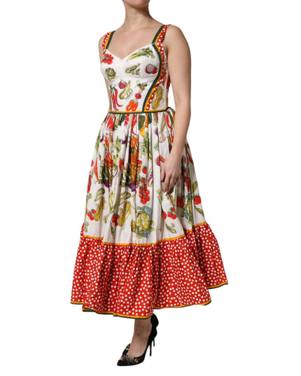 Dolce & Gabbana White Vegetables Sleeveless A-line Dress