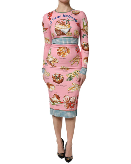 Dolce & Gabbana Pink Pastry Print Bodycon Sheath Midi Dress