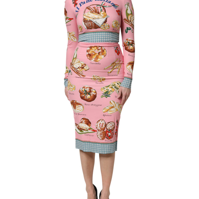 Dolce & Gabbana Pink Pastry Print Bodycon Sheath Midi Dress