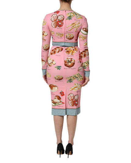 Dolce & Gabbana Pink Pastry Print Bodycon Sheath Midi Dress