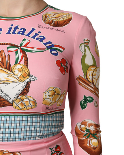 Dolce & Gabbana Pink Pastry Print Bodycon Sheath Midi Dress