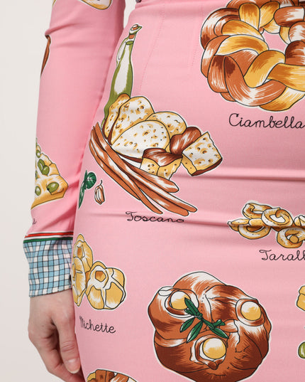 Dolce & Gabbana Pink Pastry Print Bodycon Sheath Midi Dress