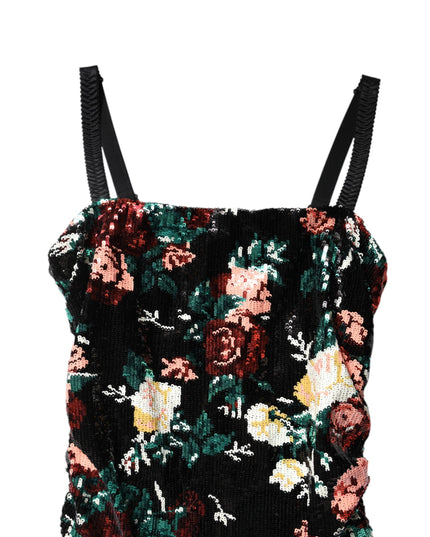 Dolce & Gabbana Black Floral Sequin Sleeveless Sheath Dress