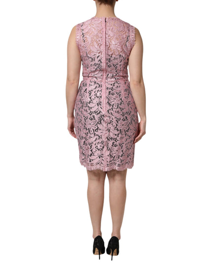 Dolce & Gabbana Pink Floral Lace Sleeveless Sheath Dress