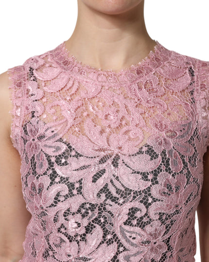 Dolce & Gabbana Pink Floral Lace Sleeveless Sheath Dress