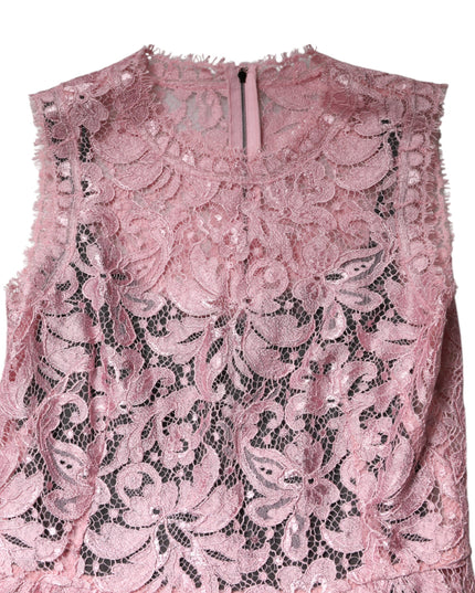Dolce & Gabbana Pink Floral Lace Sleeveless Sheath Dress